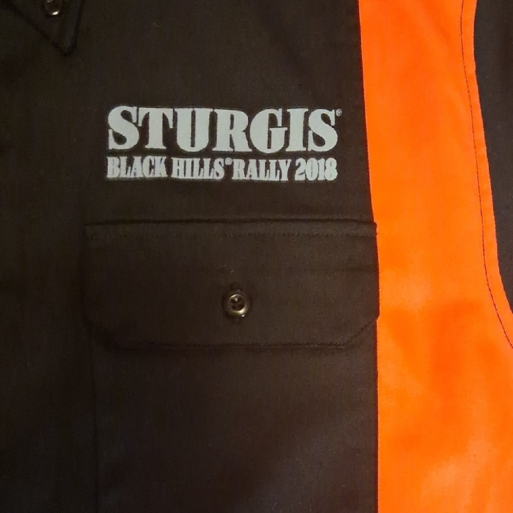 💯💥🏍️ Sturgis Black Hills Rally 2018 Mechanic Motorcycle Shop Shirt 🖤🧡 - Picture 6 of 14